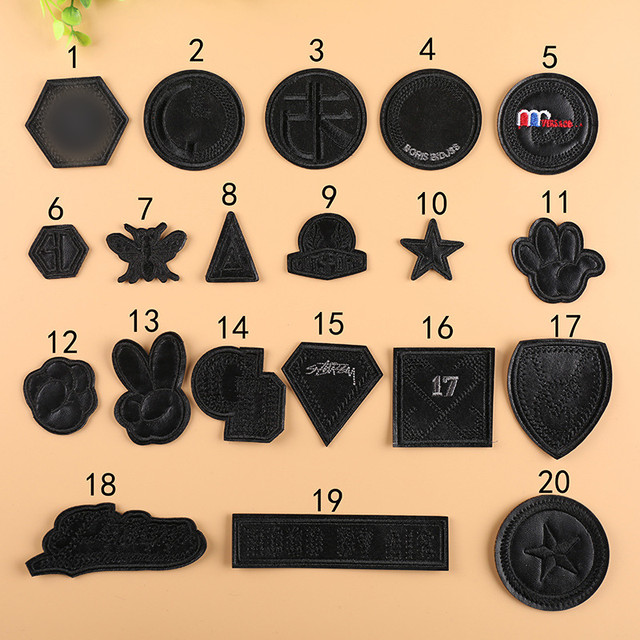 20pcs Black Leather Yeah Star Number Embroidered Patches For